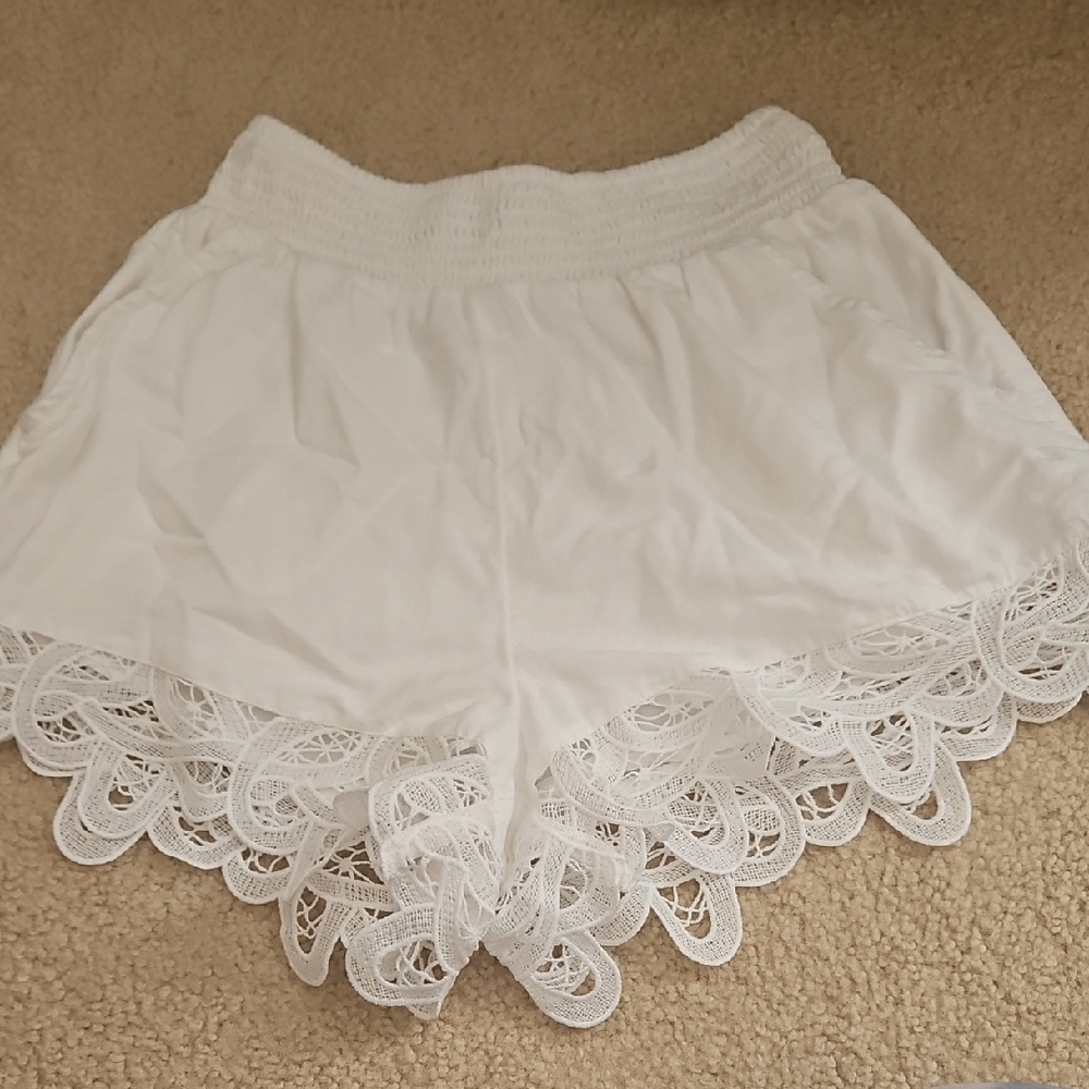 White Lace Trim Shorts